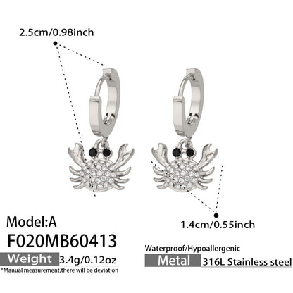 316L Stainless Steel 18K Gold PVD Zircon Crab Huggie Earrings - Crab, Zircon, Huggie, Minimalist Wholesale Stainless Steel Jewelry - Sensitive Skin Friendly - Detail 1