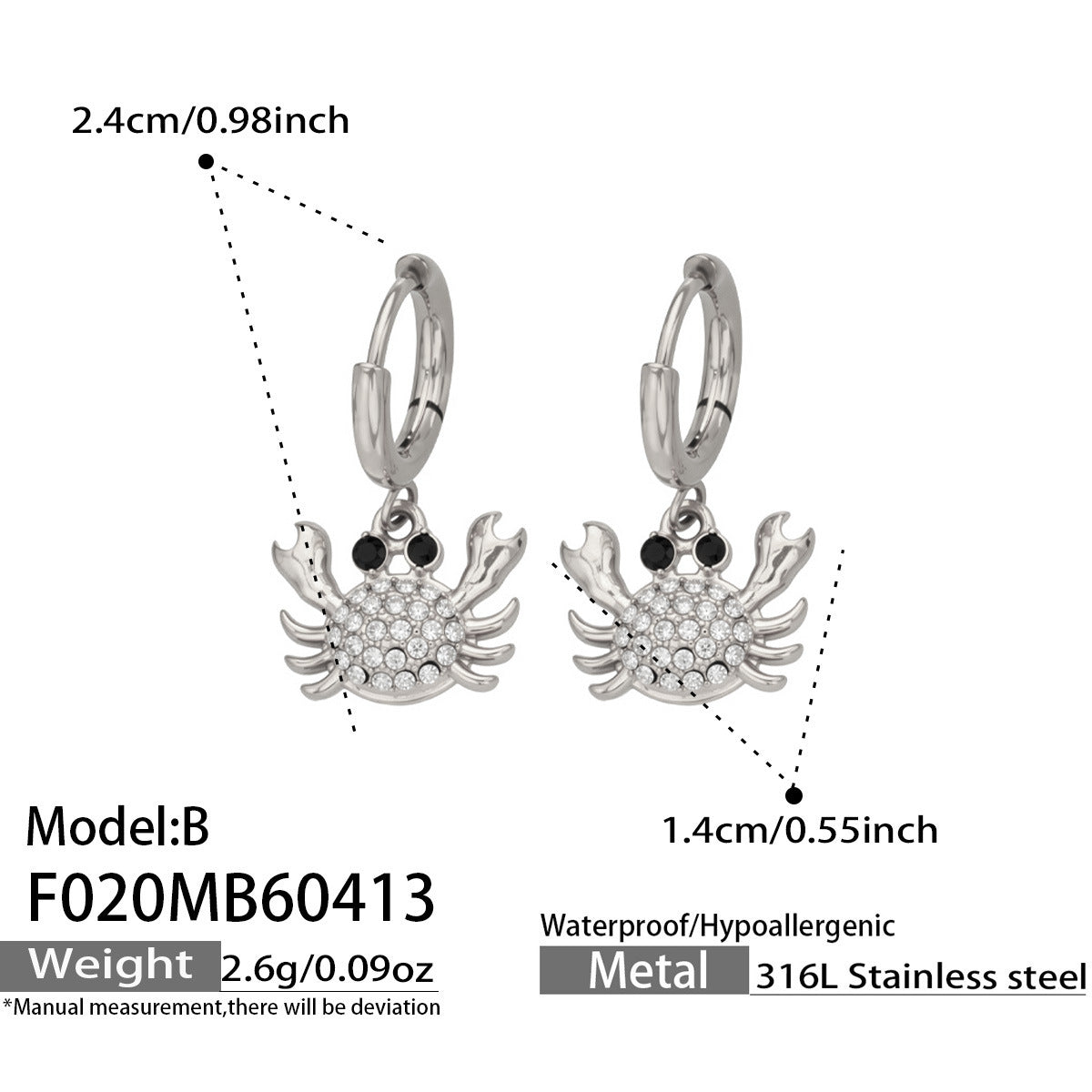 316L Stainless Steel 18K Gold PVD Zircon Crab Huggie Earrings - Crab, Zircon, Huggie, Minimalist Wholesale Stainless Steel Jewelry - Sensitive Skin Friendly - Detail 11