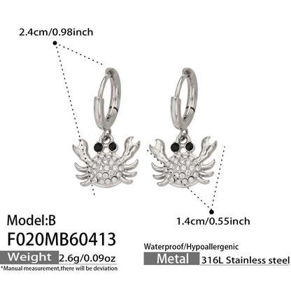 316L Stainless Steel 18K Gold PVD Zircon Crab Huggie Earrings - Crab, Zircon, Huggie, Minimalist Wholesale Stainless Steel Jewelry - Sensitive Skin Friendly - Detail 11
