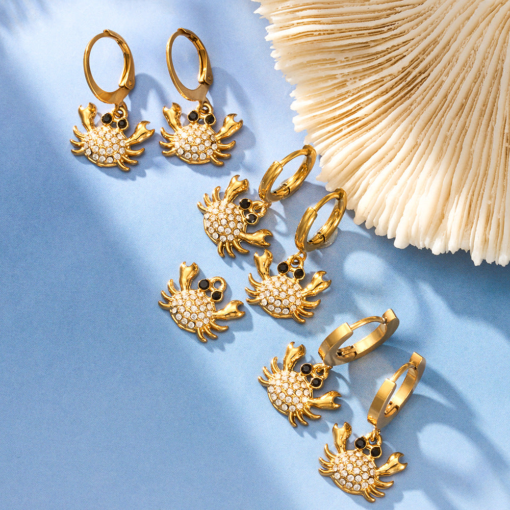 316L Stainless Steel 18K Gold PVD Zircon Crab Huggie Earrings - Crab, Zircon, Huggie, Minimalist Wholesale Stainless Steel Jewelry - Sensitive Skin Friendly - Detail 12
