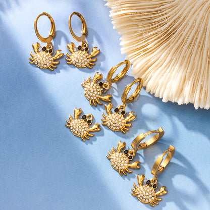 316L Stainless Steel 18K Gold PVD Zircon Crab Huggie Earrings - Crab, Zircon, Huggie, Minimalist Wholesale Stainless Steel Jewelry - Sensitive Skin Friendly - Detail 12