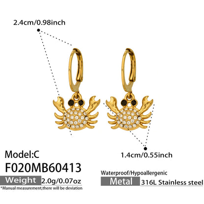 316L Stainless Steel 18K Gold PVD Zircon Crab Huggie Earrings - Crab, Zircon, Huggie, Minimalist Wholesale Stainless Steel Jewelry - Sensitive Skin Friendly - Detail 15