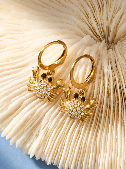 316L Stainless Steel 18K Gold PVD Zircon Crab Huggie Earrings - Crab, Zircon, Huggie, Minimalist Wholesale Stainless Steel Jewelry - Sensitive Skin Friendly - Detail 16