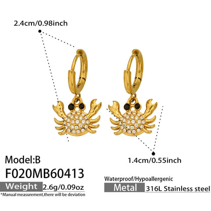 316L Stainless Steel 18K Gold PVD Zircon Crab Huggie Earrings - Crab, Zircon, Huggie, Minimalist Wholesale Stainless Steel Jewelry - Sensitive Skin Friendly - Detail 4