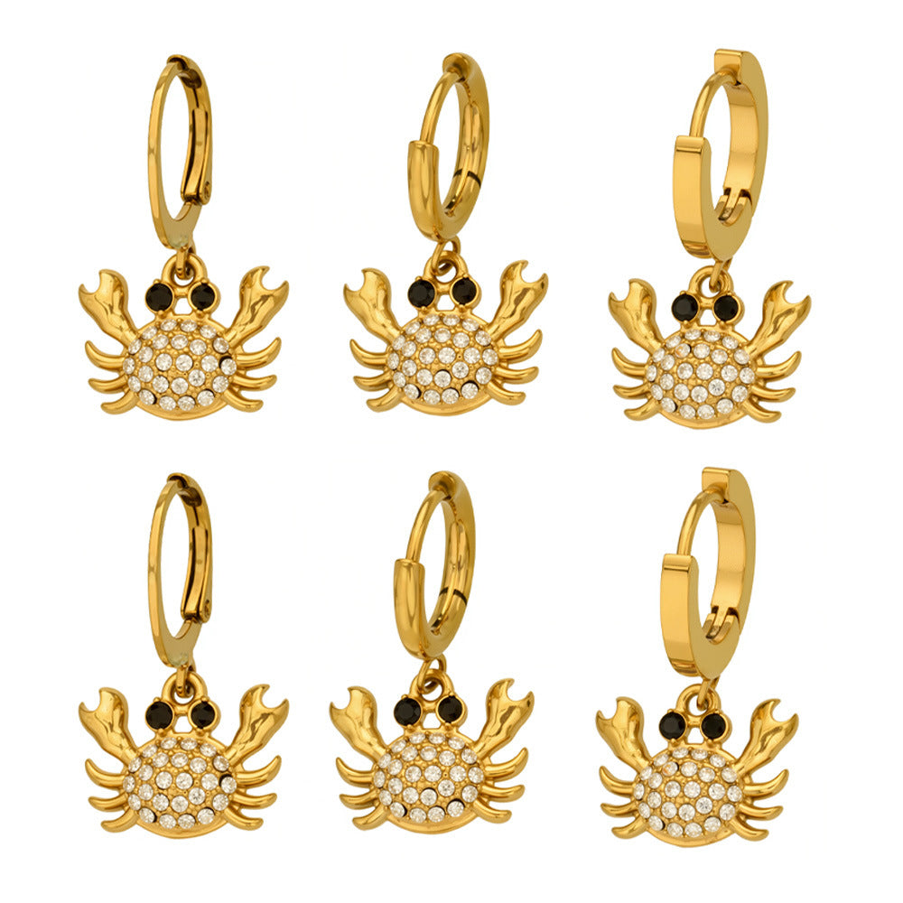 316L Stainless Steel 18K Gold PVD Zircon Crab Huggie Earrings - Crab, Zircon, Huggie, Minimalist Wholesale Stainless Steel Jewelry - Sensitive Skin Friendly - Detail 5