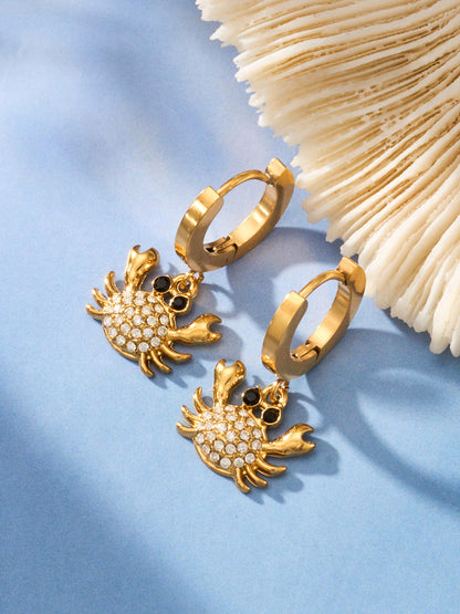 316L Stainless Steel 18K Gold PVD Zircon Crab Huggie Earrings - Crab, Zircon, Huggie, Minimalist Wholesale Stainless Steel Jewelry - Sensitive Skin Friendly - Detail 8