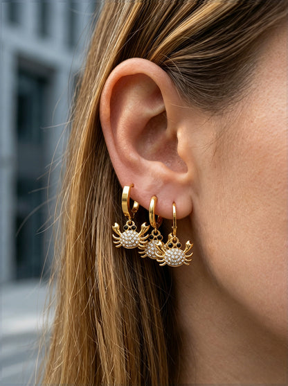 316L Stainless Steel 18K Gold PVD Zircon Crab Huggie Earrings - Crab, Zircon, Huggie, Minimalist Wholesale Stainless Steel Jewelry - Sensitive Skin Friendly - Detail 9