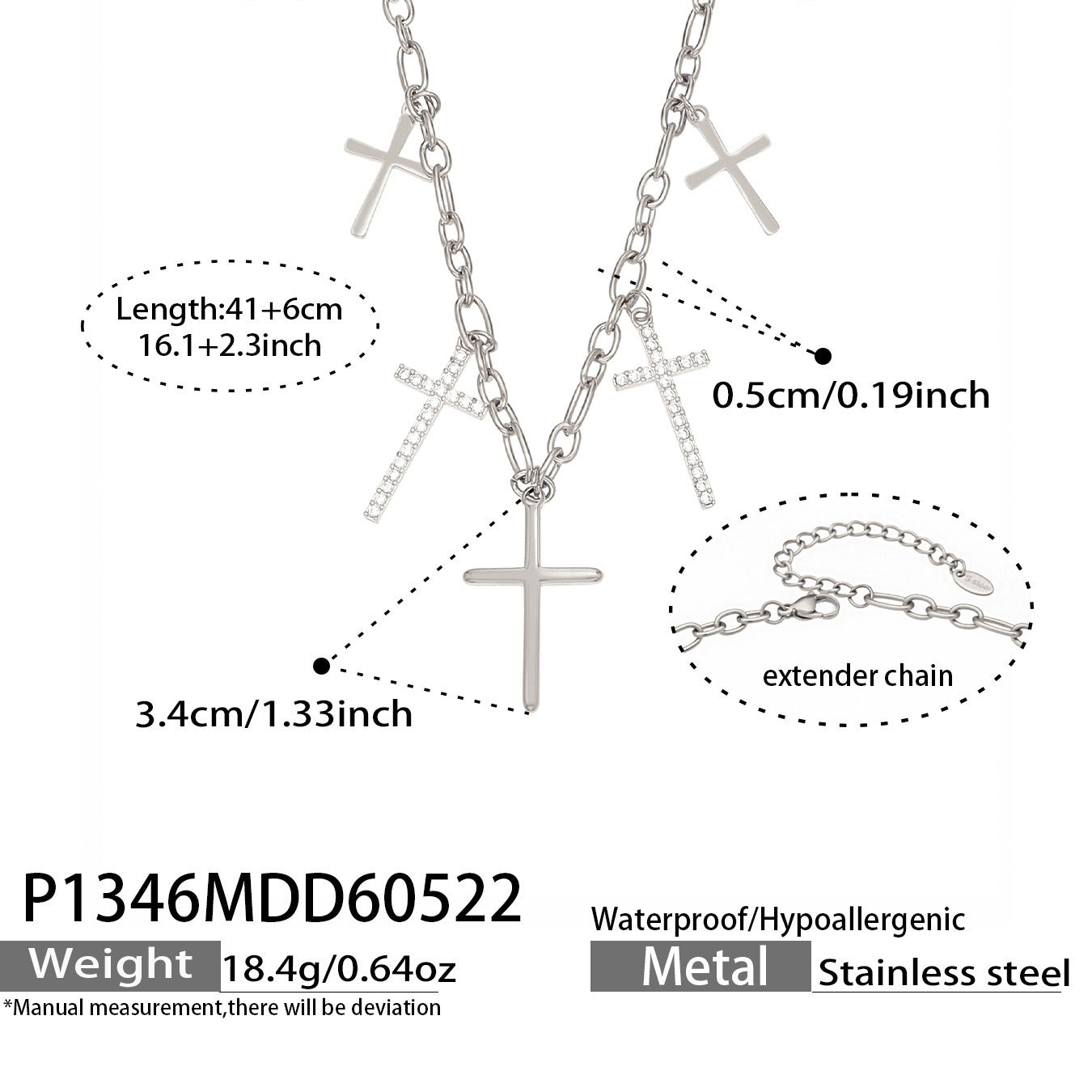 316L Stainless Steel 18K Gold PVD Zircon Cross Pendant Necklace - Vintage Gold Band Zircon Cross Wholesale Stainless Steel Jewelry - Sensitive Skin Friendly - Detail 1