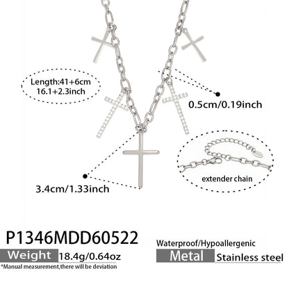 316L Stainless Steel 18K Gold PVD Zircon Cross Pendant Necklace - Vintage Gold Band Zircon Cross Wholesale Stainless Steel Jewelry - Sensitive Skin Friendly - Detail 1