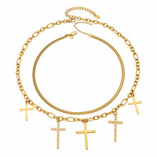 316L Stainless Steel 18K Gold PVD Zircon Cross Pendant Necklace - Vintage Gold Band Zircon Cross Wholesale Stainless Steel Jewelry - Sensitive Skin Friendly - Detail 2