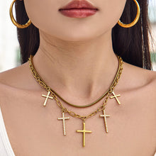 316L Stainless Steel 18K Gold PVD Zircon Cross Pendant Necklace - Vintage Gold Band Zircon Cross Wholesale Stainless Steel Jewelry - Sensitive Skin Friendly - Detail 4