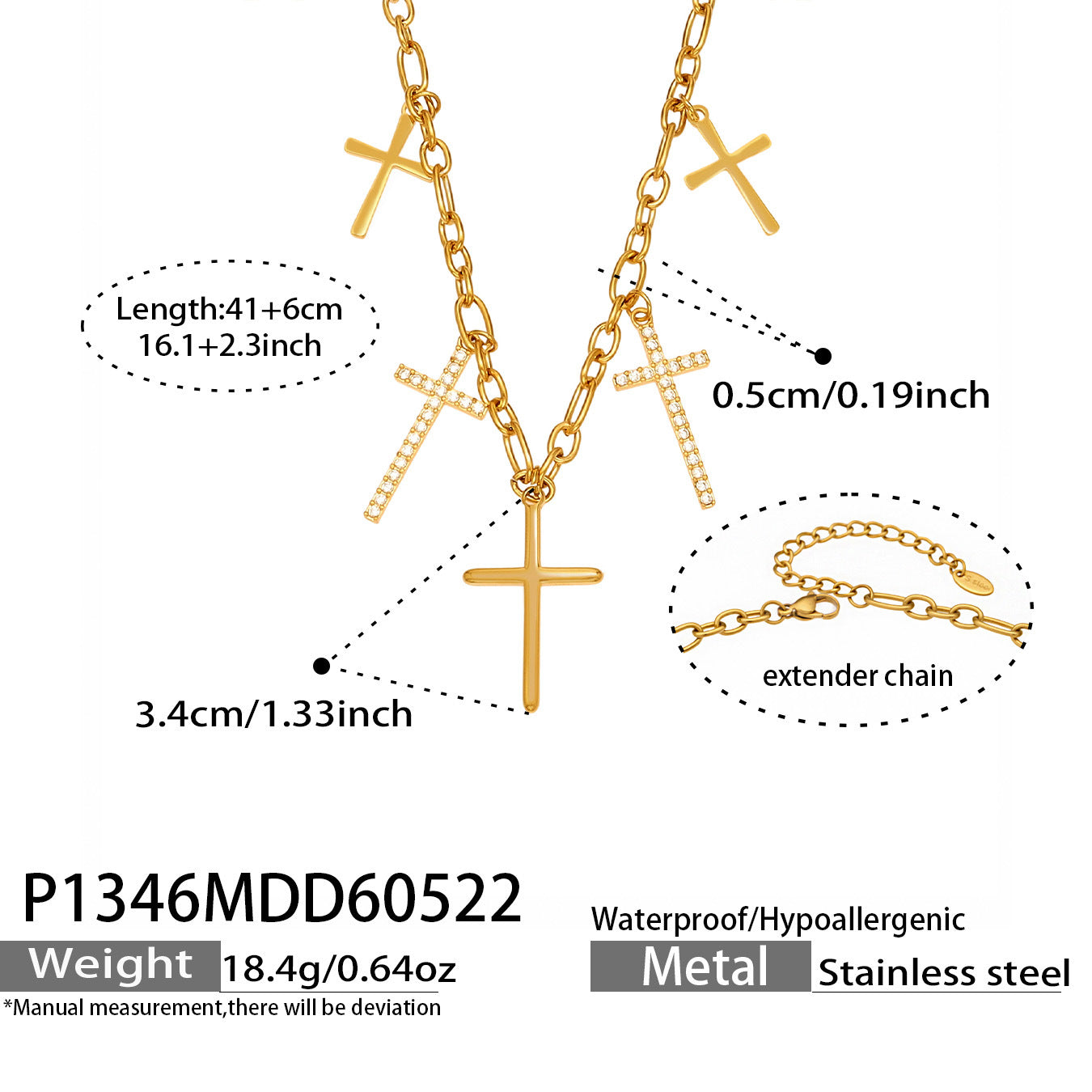 316L Stainless Steel 18K Gold PVD Zircon Cross Pendant Necklace - Vintage Gold Band Zircon Cross Wholesale Stainless Steel Jewelry - Sensitive Skin Friendly - Detail 6
