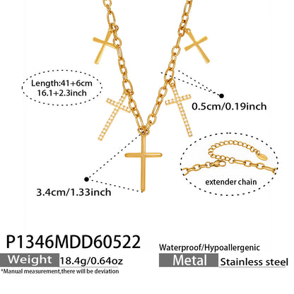 316L Stainless Steel 18K Gold PVD Zircon Cross Pendant Necklace - Vintage Gold Band Zircon Cross Wholesale Stainless Steel Jewelry - Sensitive Skin Friendly - Detail 6