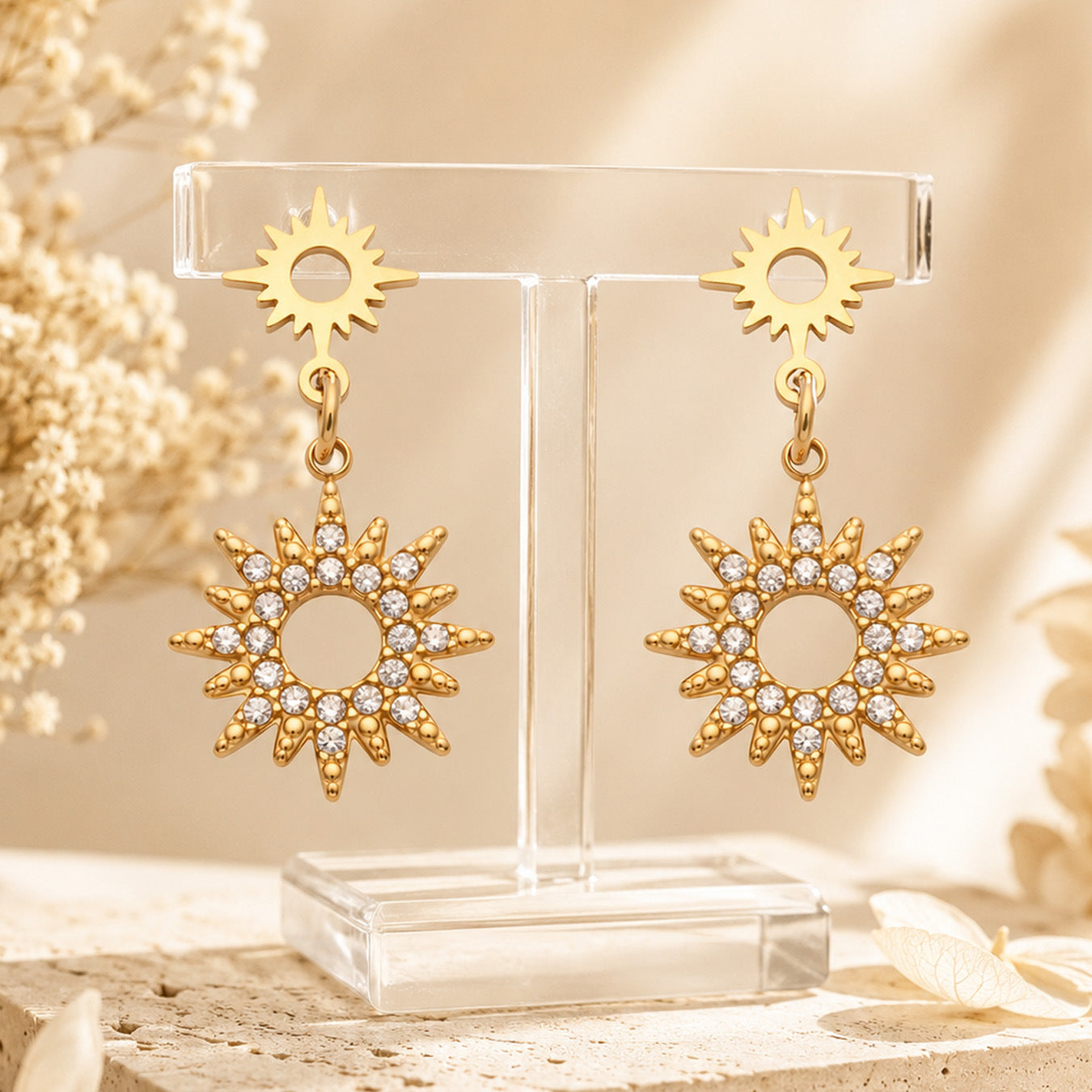 316L Stainless Steel 18K Gold PVD Zircon Dangle Earrings - Zircon Dangle Earrings, Elegant Design Wholesale Stainless Steel Jewelry - Sensitive Skin Friendly - Detail 3