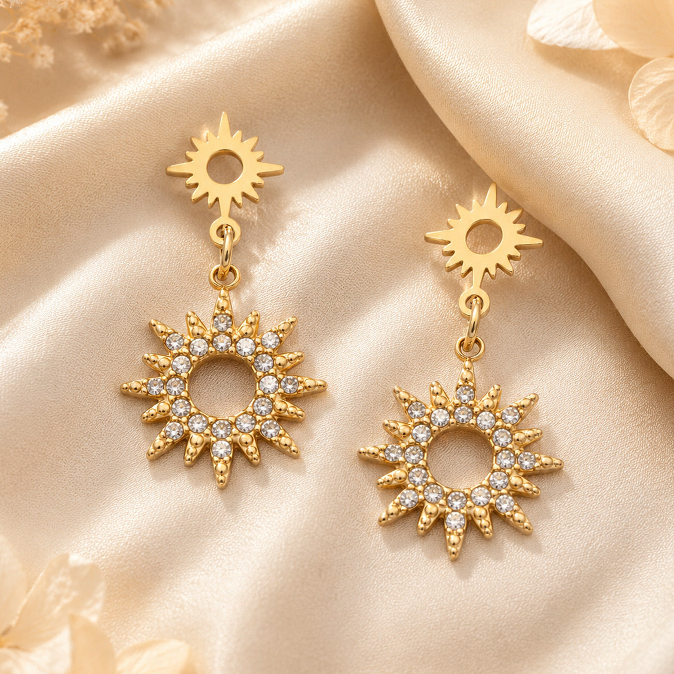 316L Stainless Steel 18K Gold PVD Zircon Dangle Earrings - Zircon Dangle Earrings, Elegant Design Wholesale Stainless Steel Jewelry - Sensitive Skin Friendly - Detail 4