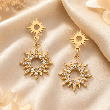 316L Stainless Steel 18K Gold PVD Zircon Dangle Earrings - Zircon Dangle Earrings, Elegant Design Wholesale Stainless Steel Jewelry - Sensitive Skin Friendly - Detail 4