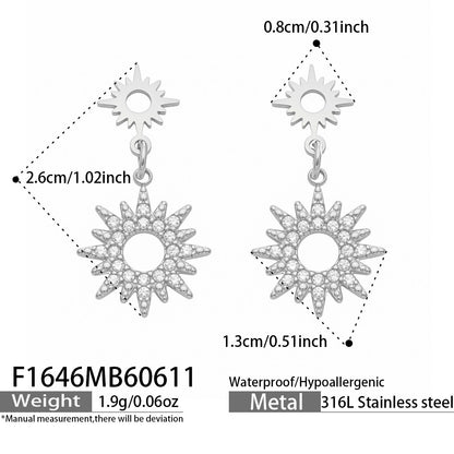 316L Stainless Steel 18K Gold PVD Zircon Dangle Earrings - Zircon Dangle Earrings, Elegant Design Wholesale Stainless Steel Jewelry - Sensitive Skin Friendly - Detail 7