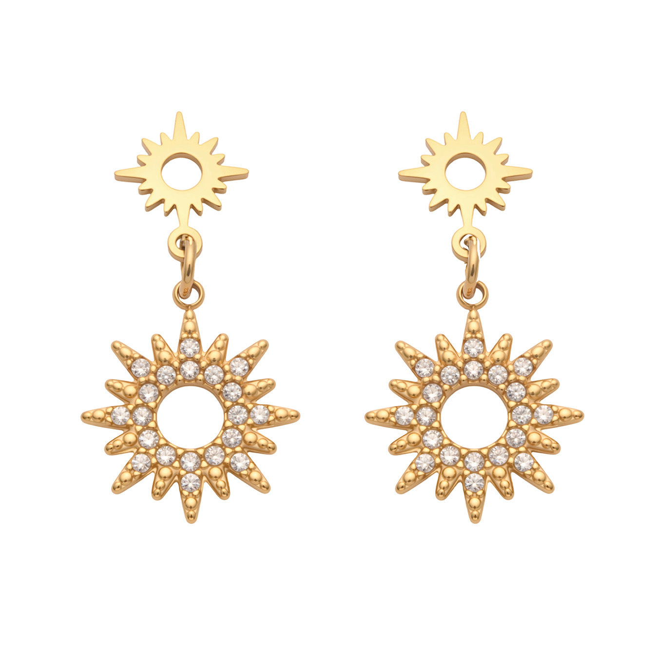 316L Stainless Steel 18K Gold PVD Zircon Dangle Earrings - Zircon Dangle Earrings, Elegant Design Wholesale Stainless Steel Jewelry - Sensitive Skin Friendly - Detail 9