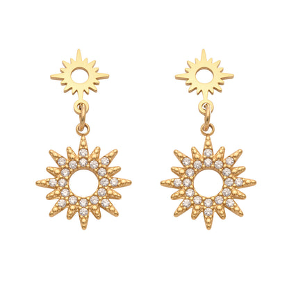 316L Stainless Steel 18K Gold PVD Zircon Dangle Earrings - Zircon Dangle Earrings, Elegant Design Wholesale Stainless Steel Jewelry - Sensitive Skin Friendly - Detail 9
