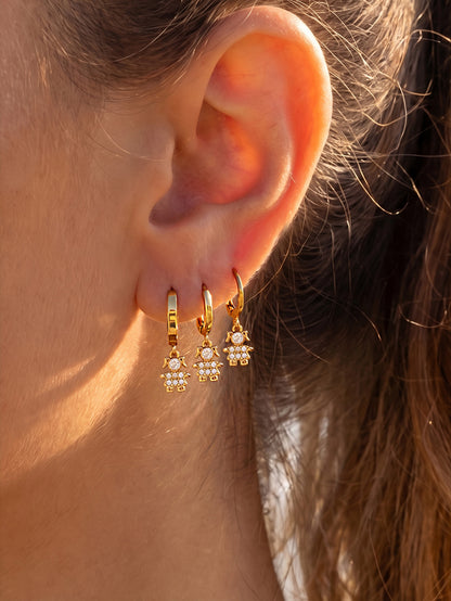 316L Stainless Steel 18K Gold PVD Zircon Delicate Hoop Earrings - Modern Zircon Hoop, Delicate Charm, Chic Wholesale Stainless Steel Jewelry - Sensitive Skin Friendly - Detail 1