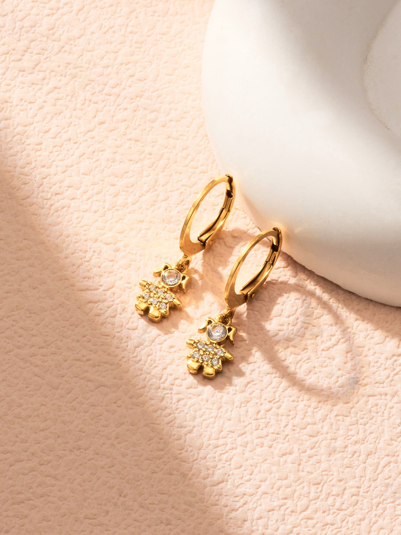 316L Stainless Steel 18K Gold PVD Zircon Delicate Hoop Earrings - Modern Zircon Hoop, Delicate Charm, Chic Wholesale Stainless Steel Jewelry - Sensitive Skin Friendly - Detail 12