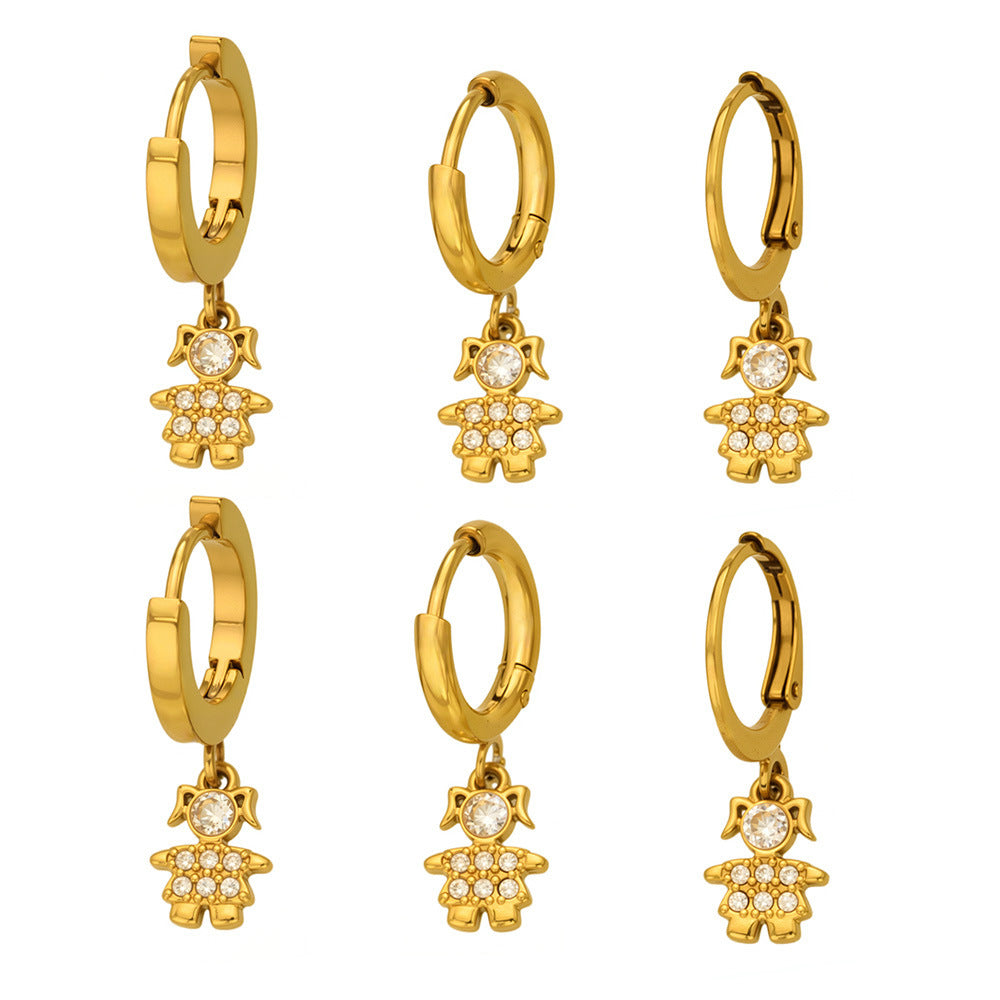 316L Stainless Steel 18K Gold PVD Zircon Delicate Hoop Earrings - Modern Zircon Hoop, Delicate Charm, Chic Wholesale Stainless Steel Jewelry - Sensitive Skin Friendly - Detail 2