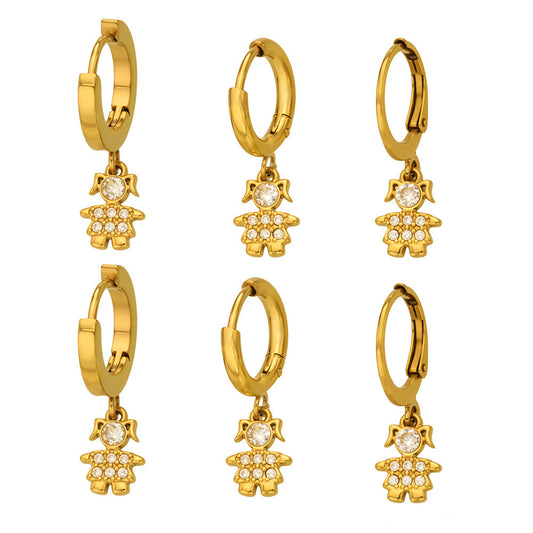 316L Stainless Steel 18K Gold PVD Zircon Delicate Hoop Earrings - Modern Zircon Hoop, Delicate Charm, Chic Wholesale Stainless Steel Jewelry - Sensitive Skin Friendly - Detail 2