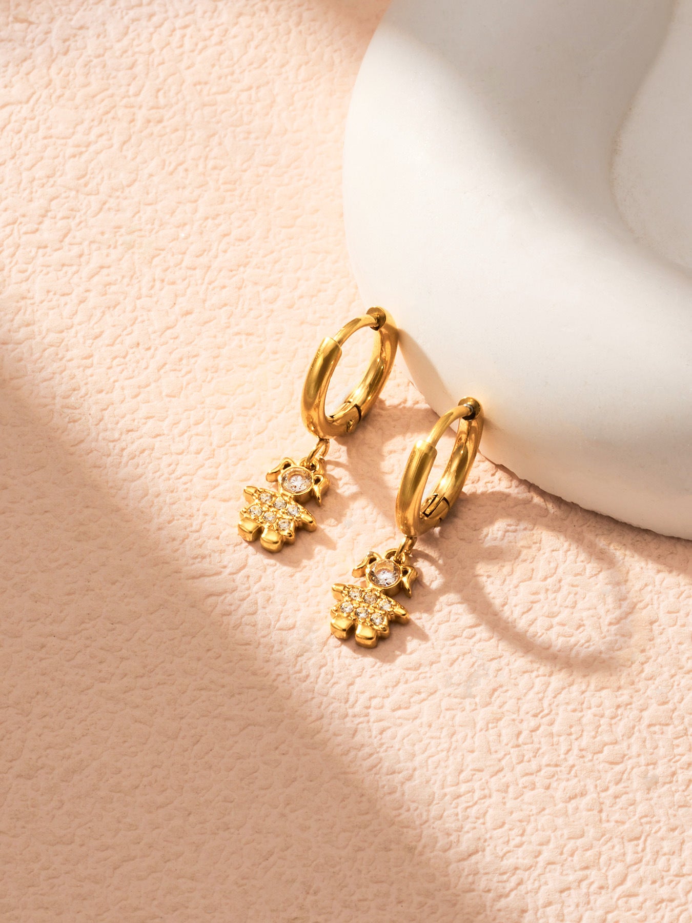 316L Stainless Steel 18K Gold PVD Zircon Delicate Hoop Earrings - Modern Zircon Hoop, Delicate Charm, Chic Wholesale Stainless Steel Jewelry - Sensitive Skin Friendly - Detail 4