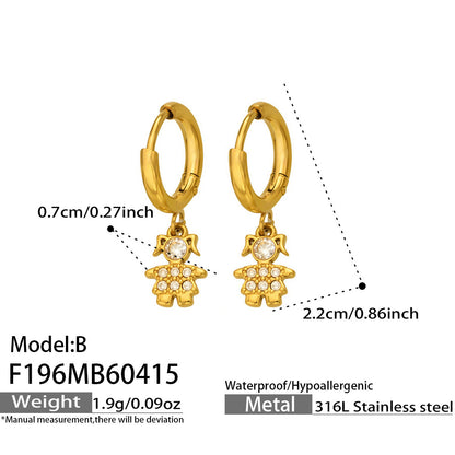 316L Stainless Steel 18K Gold PVD Zircon Delicate Hoop Earrings - Modern Zircon Hoop, Delicate Charm, Chic Wholesale Stainless Steel Jewelry - Sensitive Skin Friendly - Detail 8