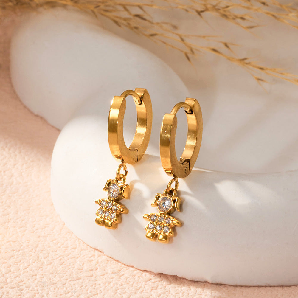 316L Stainless Steel 18K Gold PVD Zircon Delicate Hoop Earrings - Modern Zircon Hoop, Delicate Charm, Chic Wholesale Stainless Steel Jewelry - Sensitive Skin Friendly - Detail 9