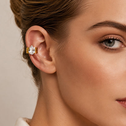 316L Stainless Steel 18K Gold PVD Zircon Ear Clips Earrings - Elegant Gold Zircon Wholesale Stainless Steel Jewelry - Sensitive Skin Friendly - Detail 3