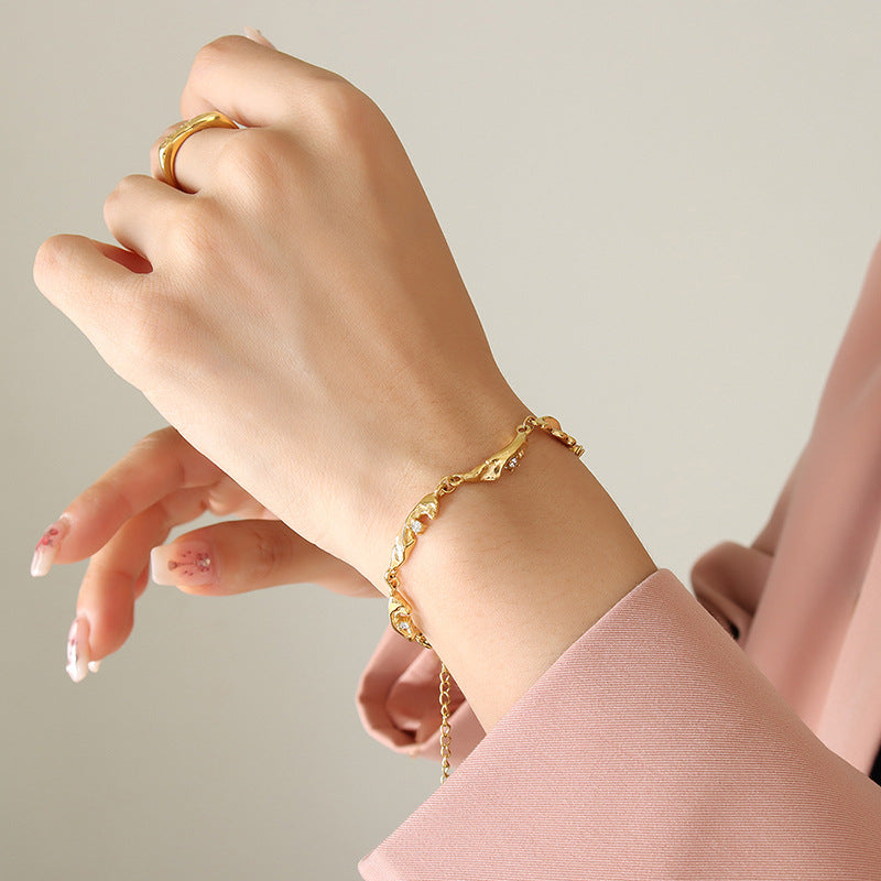 316L Stainless Steel 18K Gold PVD Zircon Embedded Bracelet - Gold Bracelet Zircon Minimalist Wholesale Stainless Steel Jewelry - Sensitive Skin Friendly - Detail 2