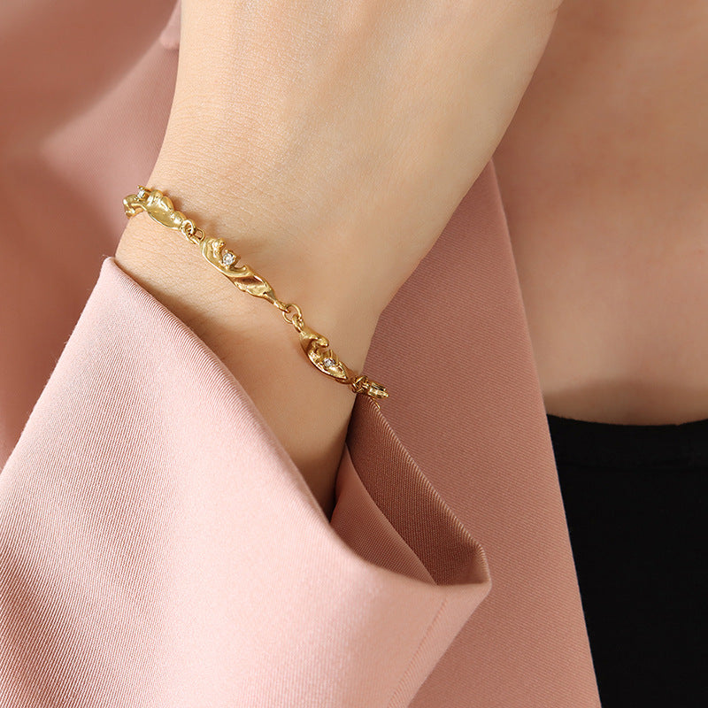316L Stainless Steel 18K Gold PVD Zircon Embedded Bracelet - Gold Bracelet Zircon Minimalist Wholesale Stainless Steel Jewelry - Sensitive Skin Friendly - Detail 4