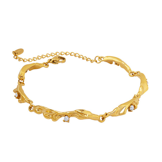 316L Stainless Steel 18K Gold PVD Zircon Embedded Bracelet - Gold Bracelet Zircon Minimalist Wholesale Stainless Steel Jewelry - Sensitive Skin Friendly - Detail 5