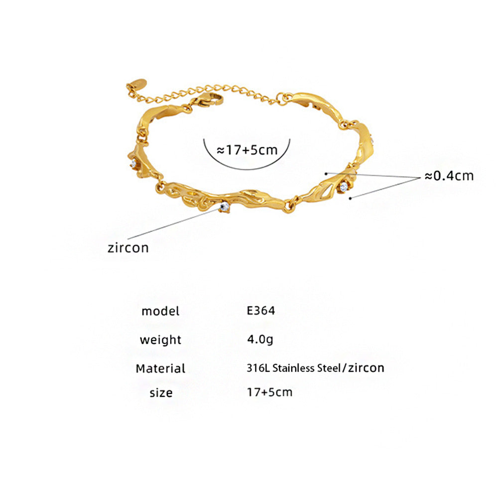 316L Stainless Steel 18K Gold PVD Zircon Embedded Bracelet - Gold Bracelet Zircon Minimalist Wholesale Stainless Steel Jewelry - Sensitive Skin Friendly - Detail 6