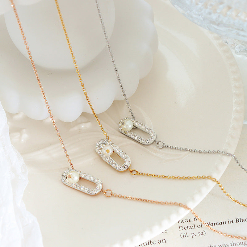 316L Stainless Steel 18K Gold PVD Zircon Faux Pearl Inlaid Light Luxury Anklet - Zircon Faux Pearl Inlaid, Light Luxury, Minimalist Wholesale Stainless Steel Jewelry - Sensitive Skin Friendly - Detail 2