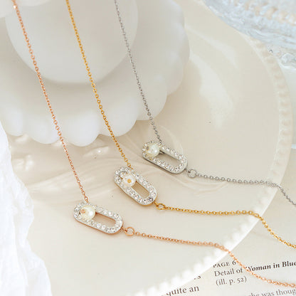 316L Stainless Steel 18K Gold PVD Zircon Faux Pearl Inlaid Light Luxury Anklet - Zircon Faux Pearl Inlaid, Light Luxury, Minimalist Wholesale Stainless Steel Jewelry - Sensitive Skin Friendly - Detail 2
