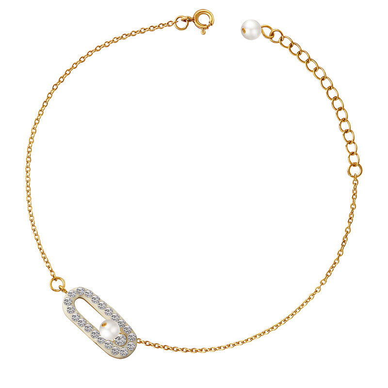 316L Stainless Steel 18K Gold PVD Zircon Faux Pearl Inlaid Light Luxury Anklet - Zircon Faux Pearl Inlaid, Light Luxury, Minimalist Wholesale Stainless Steel Jewelry - Sensitive Skin Friendly - Detail 4