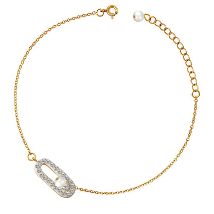 316L Stainless Steel 18K Gold PVD Zircon Faux Pearl Inlaid Light Luxury Anklet - Zircon Faux Pearl Inlaid, Light Luxury, Minimalist Wholesale Stainless Steel Jewelry - Sensitive Skin Friendly - Detail 4