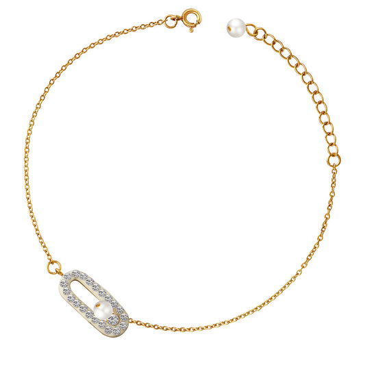 316L Stainless Steel 18K Gold PVD Zircon Faux Pearl Inlaid Light Luxury Anklet - Zircon Faux Pearl Inlaid, Light Luxury, Minimalist Wholesale Stainless Steel Jewelry - Sensitive Skin Friendly - Detail 4