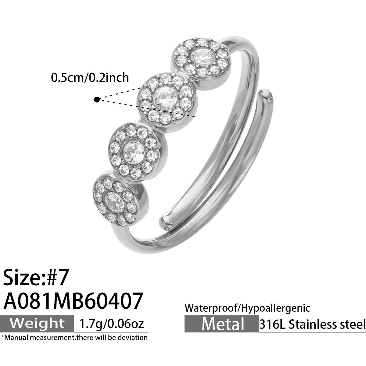 316L Stainless Steel 18K Gold PVD Zircon & Glass Stone Rings - Heart-shaped Ring, Zircon Ring, Glass Stone Ring, Adjustable Ring, Plain Band Ring, Gold Tone, Steel Tone, Minimalist, Luxury Wholesale Stainless Steel Jewelry - Sensitive Skin Friendly - Detail 1