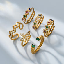 316L Stainless Steel 18K Gold PVD Zircon & Glass Stone Rings - Heart-shaped Ring, Zircon Ring, Glass Stone Ring, Adjustable Ring, Plain Band Ring, Gold Tone, Steel Tone, Minimalist, Luxury Wholesale Stainless Steel Jewelry - Sensitive Skin Friendly - Detail 10