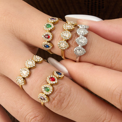 316L Stainless Steel 18K Gold PVD Zircon & Glass Stone Rings - Heart-shaped Ring, Zircon Ring, Glass Stone Ring, Adjustable Ring, Plain Band Ring, Gold Tone, Steel Tone, Minimalist, Luxury Wholesale Stainless Steel Jewelry - Sensitive Skin Friendly - Detail 11