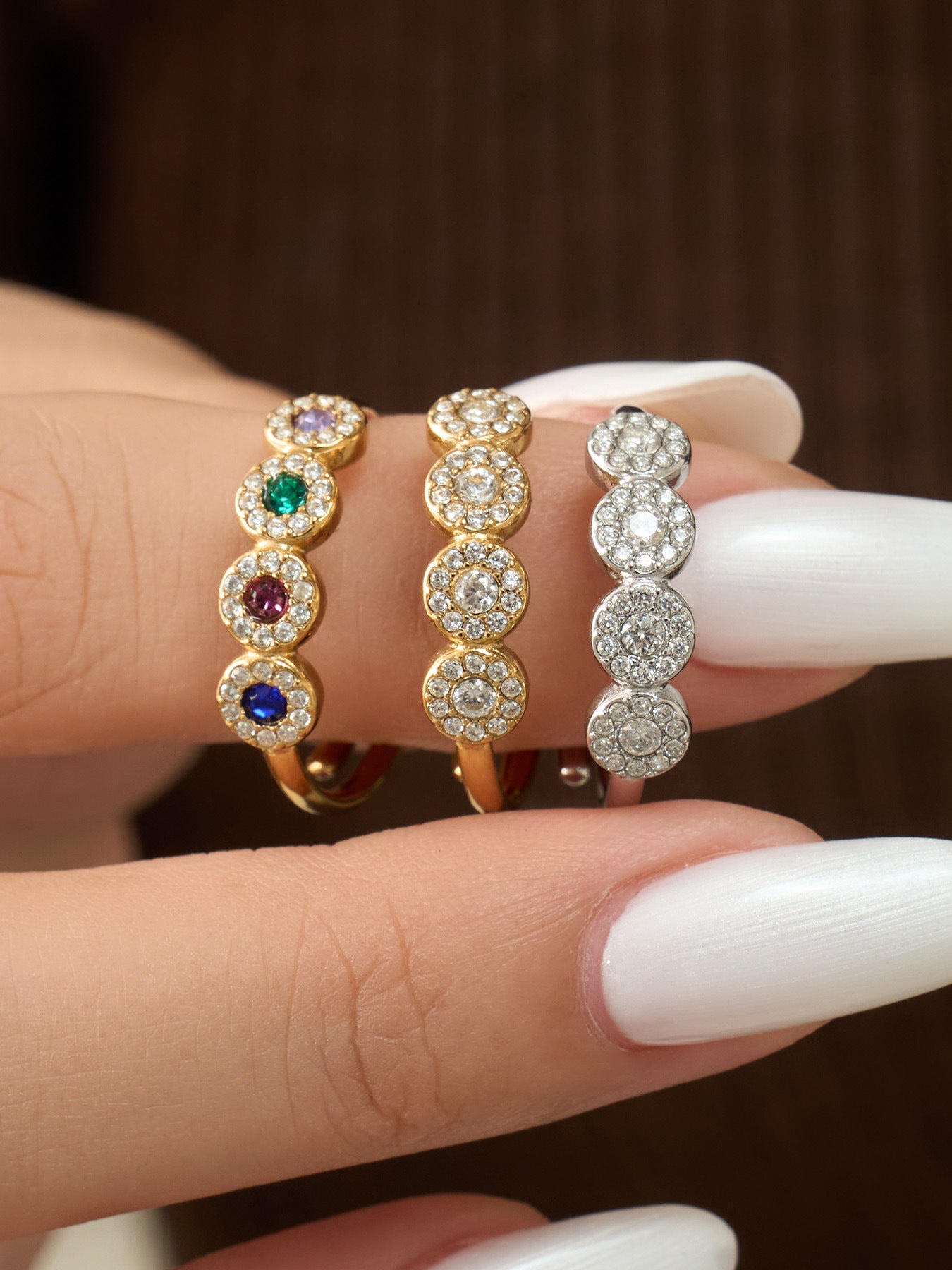 316L Stainless Steel 18K Gold PVD Zircon & Glass Stone Rings - Heart-shaped Ring, Zircon Ring, Glass Stone Ring, Adjustable Ring, Plain Band Ring, Gold Tone, Steel Tone, Minimalist, Luxury Wholesale Stainless Steel Jewelry - Sensitive Skin Friendly - Detail 16