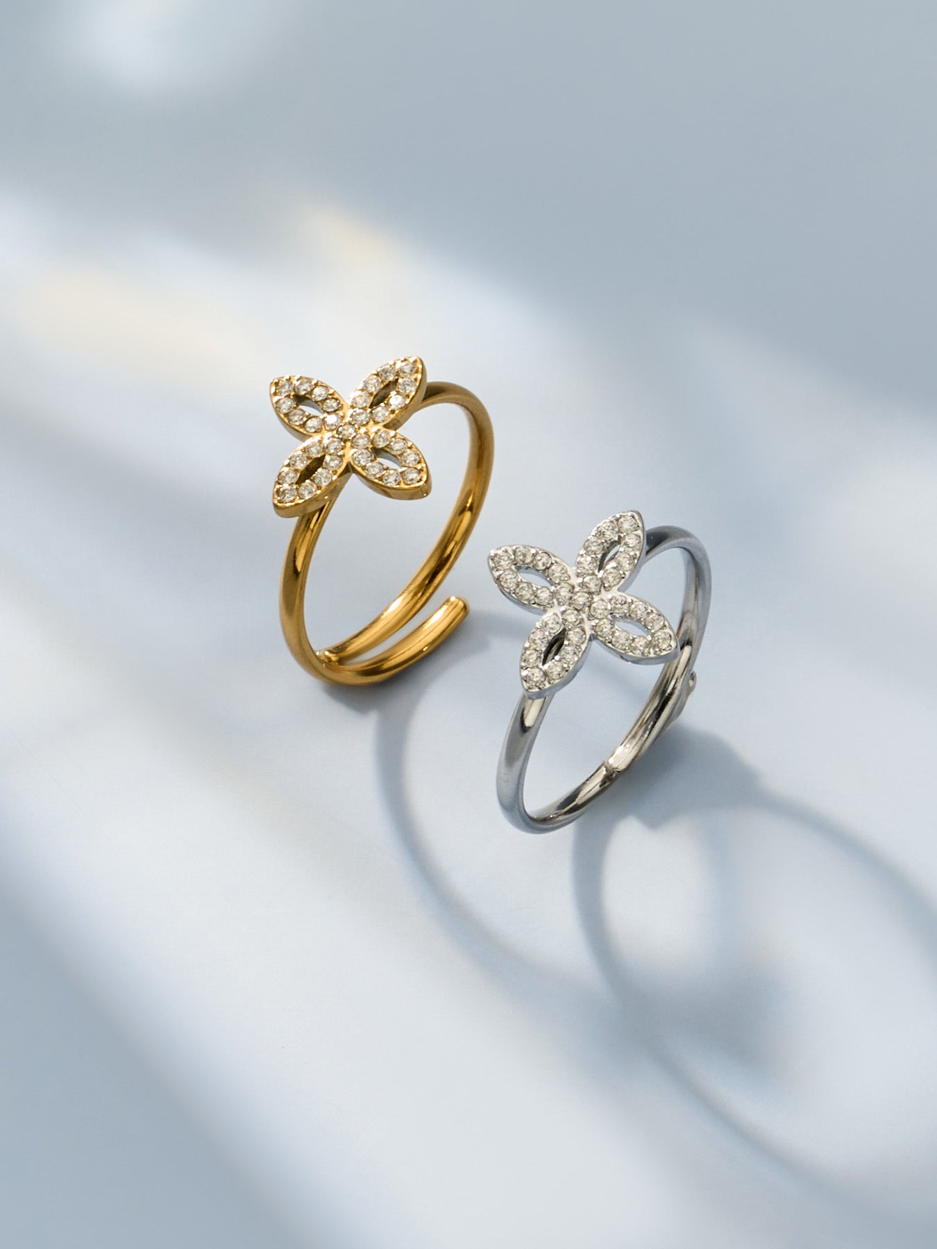 316L Stainless Steel 18K Gold PVD Zircon & Glass Stone Rings - Heart-shaped Ring, Zircon Ring, Glass Stone Ring, Adjustable Ring, Plain Band Ring, Gold Tone, Steel Tone, Minimalist, Luxury Wholesale Stainless Steel Jewelry - Sensitive Skin Friendly - Detail 19