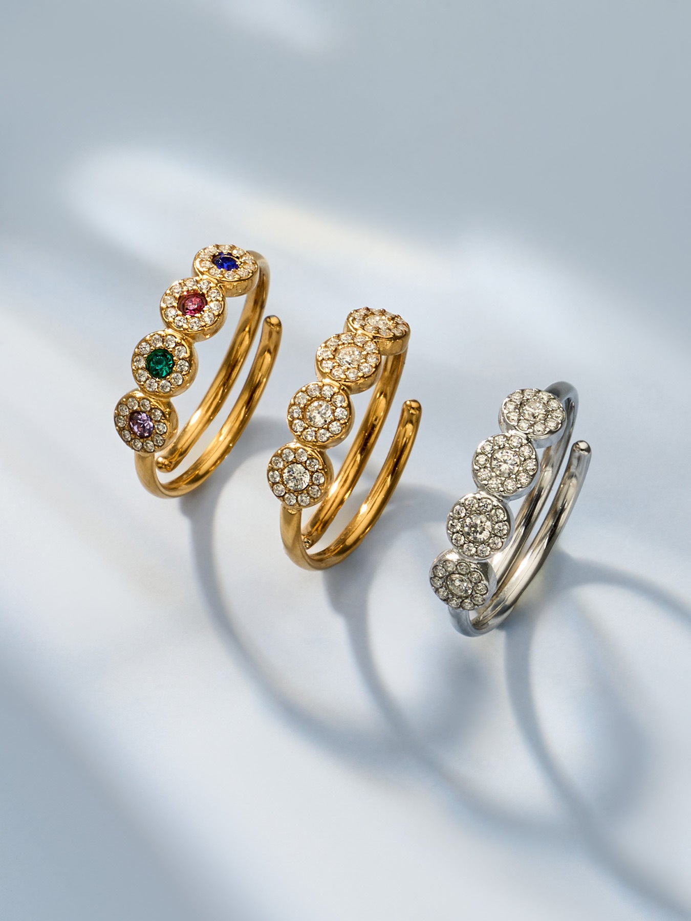 316L Stainless Steel 18K Gold PVD Zircon & Glass Stone Rings - Heart-shaped Ring, Zircon Ring, Glass Stone Ring, Adjustable Ring, Plain Band Ring, Gold Tone, Steel Tone, Minimalist, Luxury Wholesale Stainless Steel Jewelry - Sensitive Skin Friendly - Detail 22
