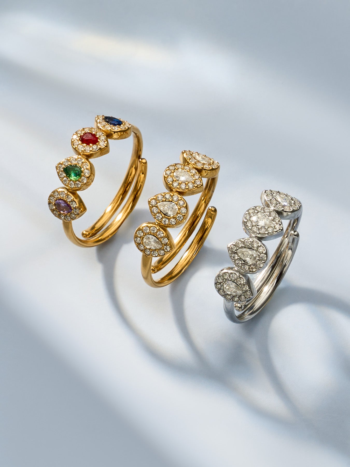 316L Stainless Steel 18K Gold PVD Zircon & Glass Stone Rings - Heart-shaped Ring, Zircon Ring, Glass Stone Ring, Adjustable Ring, Plain Band Ring, Gold Tone, Steel Tone, Minimalist, Luxury Wholesale Stainless Steel Jewelry - Sensitive Skin Friendly - Detail 24