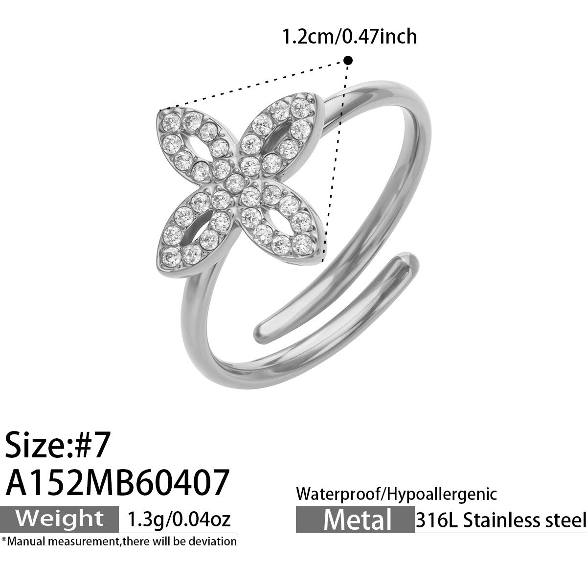 316L Stainless Steel 18K Gold PVD Zircon & Glass Stone Rings - Heart-shaped Ring, Zircon Ring, Glass Stone Ring, Adjustable Ring, Plain Band Ring, Gold Tone, Steel Tone, Minimalist, Luxury Wholesale Stainless Steel Jewelry - Sensitive Skin Friendly - Detail 3