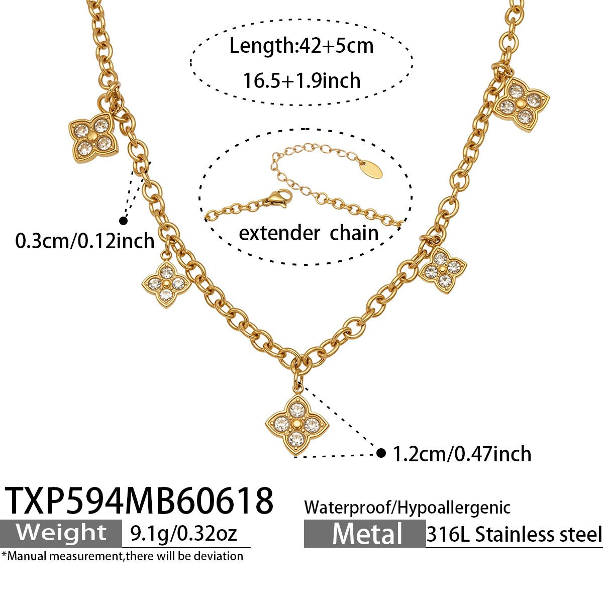 316L Stainless Steel 18K Gold PVD Zircon Heart Clover Pendant Necklace - Zircon Heart Clover Modern Pendant Wholesale Stainless Steel Jewelry - Sensitive Skin Friendly - Detail 1