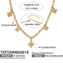 316L Stainless Steel 18K Gold PVD Zircon Heart Clover Pendant Necklace - Zircon Heart Clover Modern Pendant Wholesale Stainless Steel Jewelry - Sensitive Skin Friendly - Detail 1